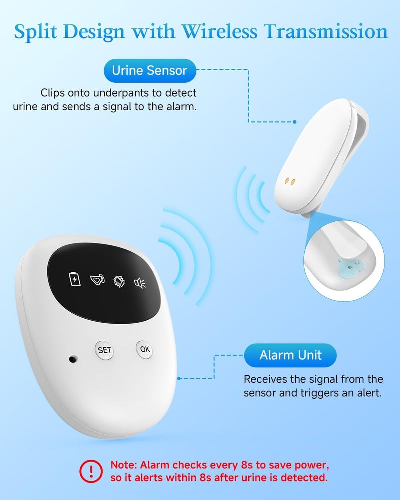PHENOHERE US-Patented Wireless Bedwetting Alarm for Boys and Girls,High Sensitivity Sensor for Deep Sleepers, USB-C Rechargeable, 3 Modes (Vibration/Sound/Combo), Split Sensor (787in), Portable Case, 20-Day Use - Image 2